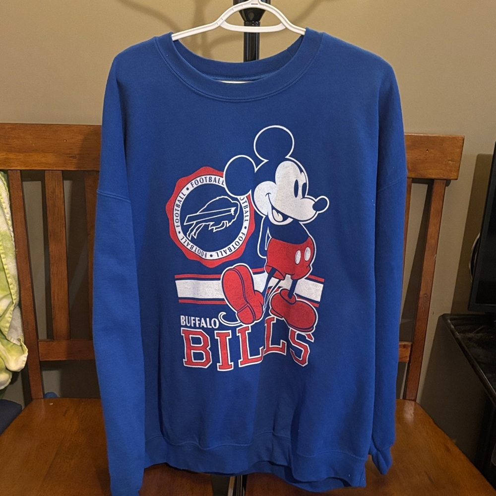 Junk Food Clothing Blue Buffalo Bills Mickey Mouse Crewneck Sweater
